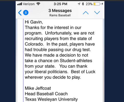 Medible review texas college baseball coach fired for colorado marijuana comments to recruit