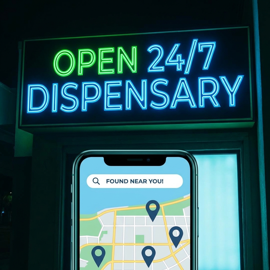 Illustration of Dispensary Open Near Me: Best 24/7 Spots Found Instantly!