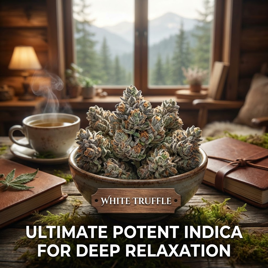 Illustration of White Truffle Strain: Ultimate Potent Indica for Deep Relaxation